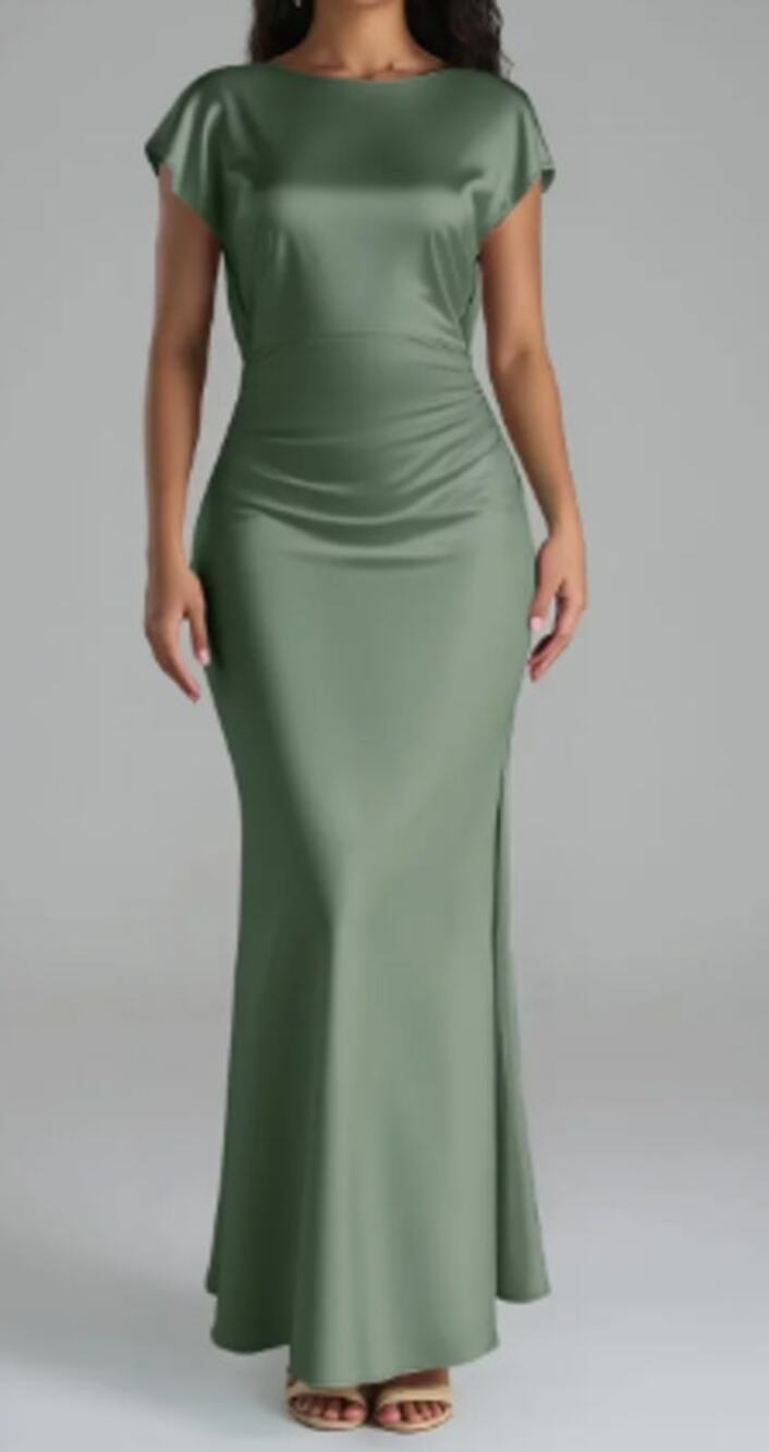 Elegant Olive Green Maxi Dress Size 4 with Cap Sleeves (27 inch waist)